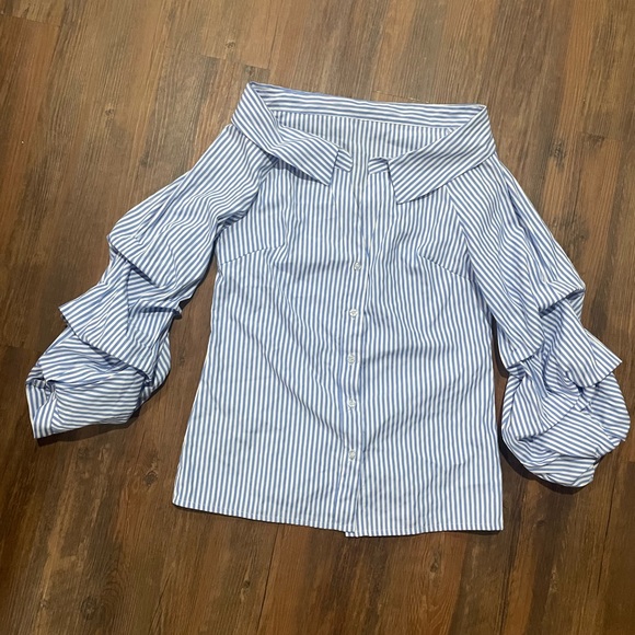 Tops - Blue and white strip top from Thailand. Size 10. Used